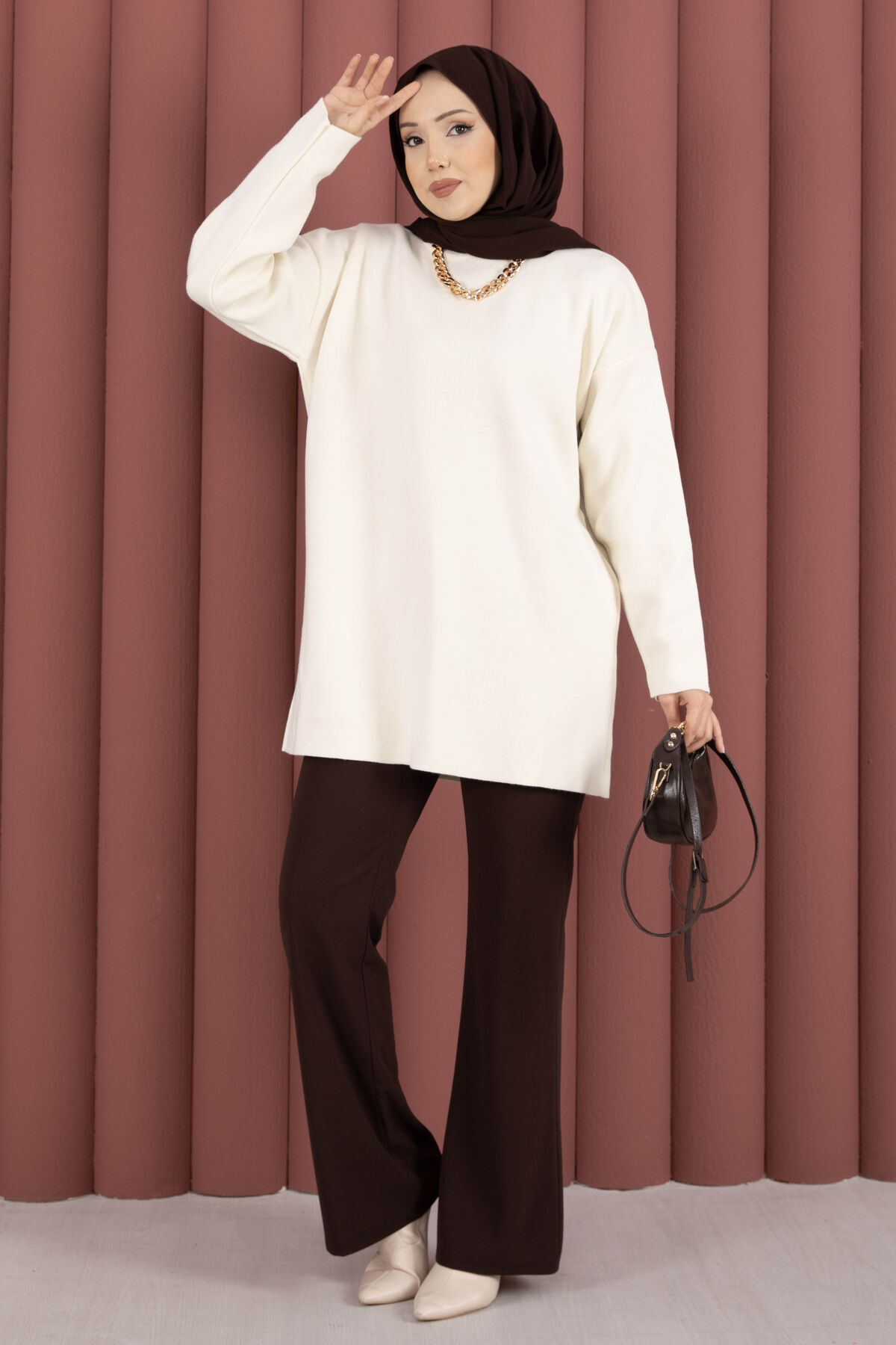 Relaxed Fit French Terry Crew Neck Tunic Cream - Afbeelding 4