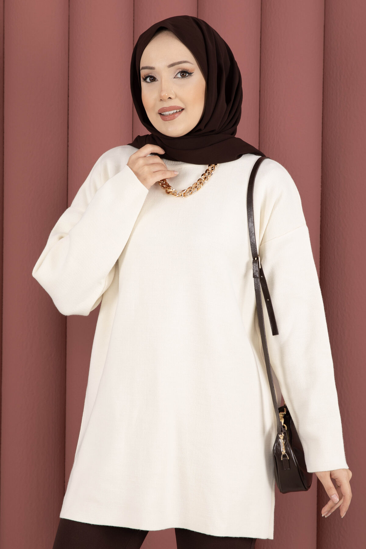 Relaxed Fit French Terry Crew Neck Tunic Cream - Afbeelding 2