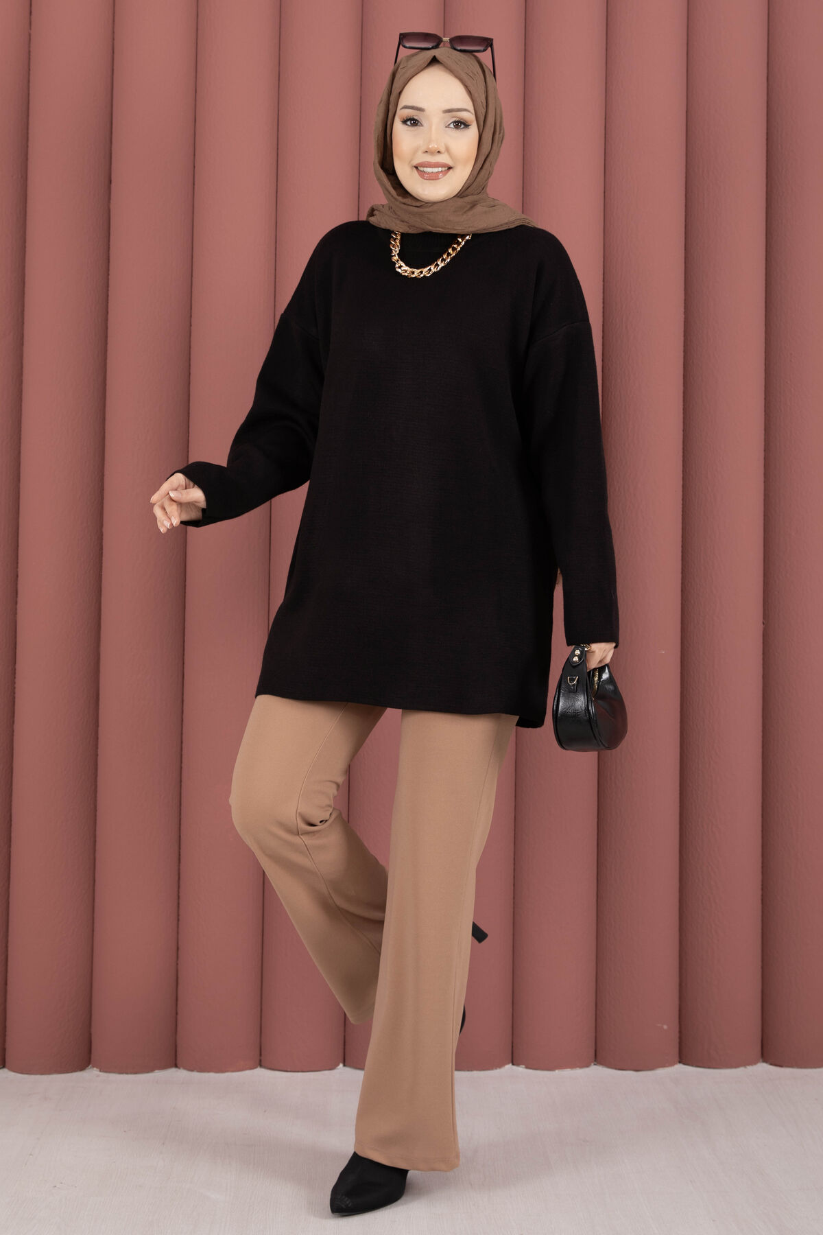 Relaxed Fit French Terry Crew Neck Tunic Black - Afbeelding 3