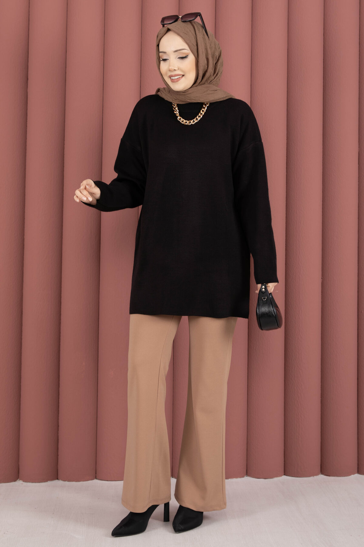 Relaxed Fit French Terry Crew Neck Tunic Black