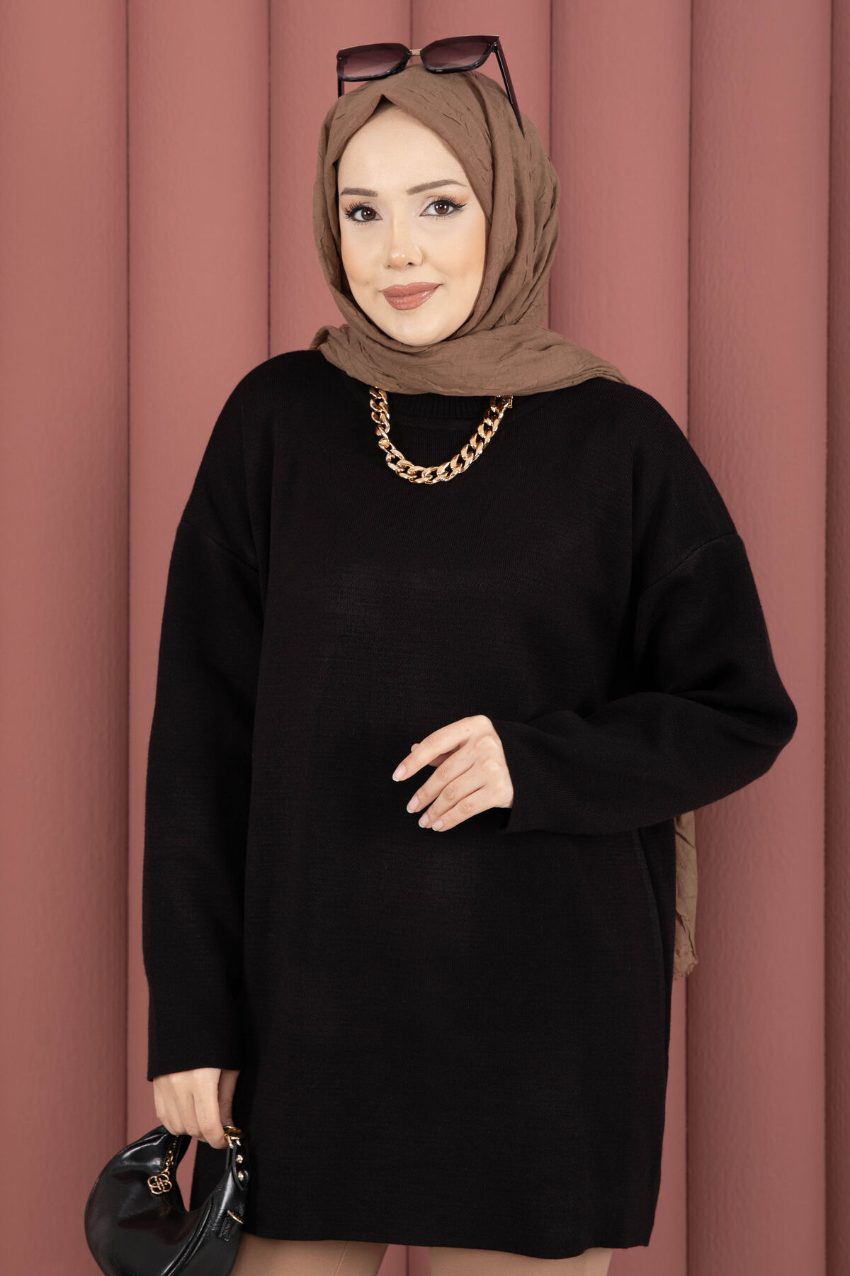 Relaxed Fit French Terry Crew Neck Tunic Black - Afbeelding 2