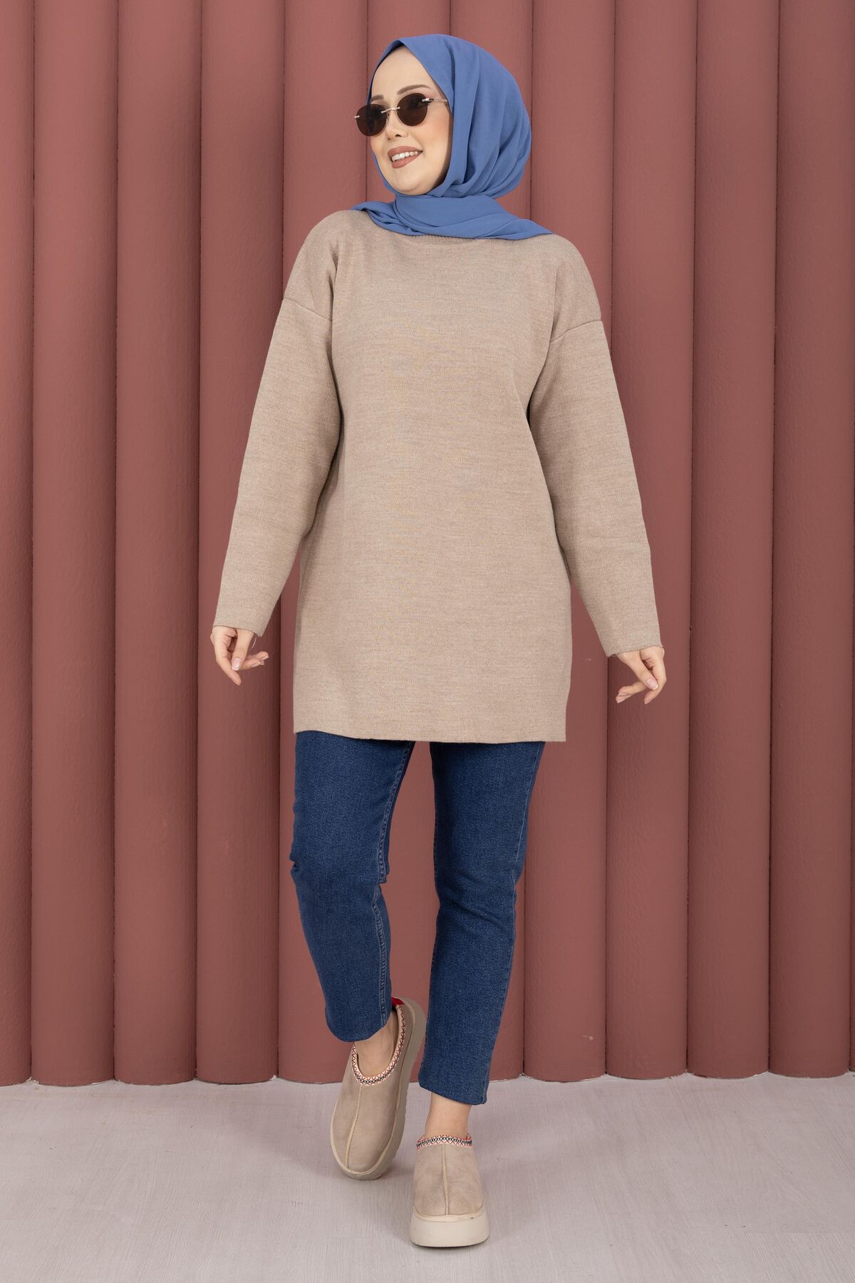Relaxed Fit French Terry Crew Neck Tunic Stone
