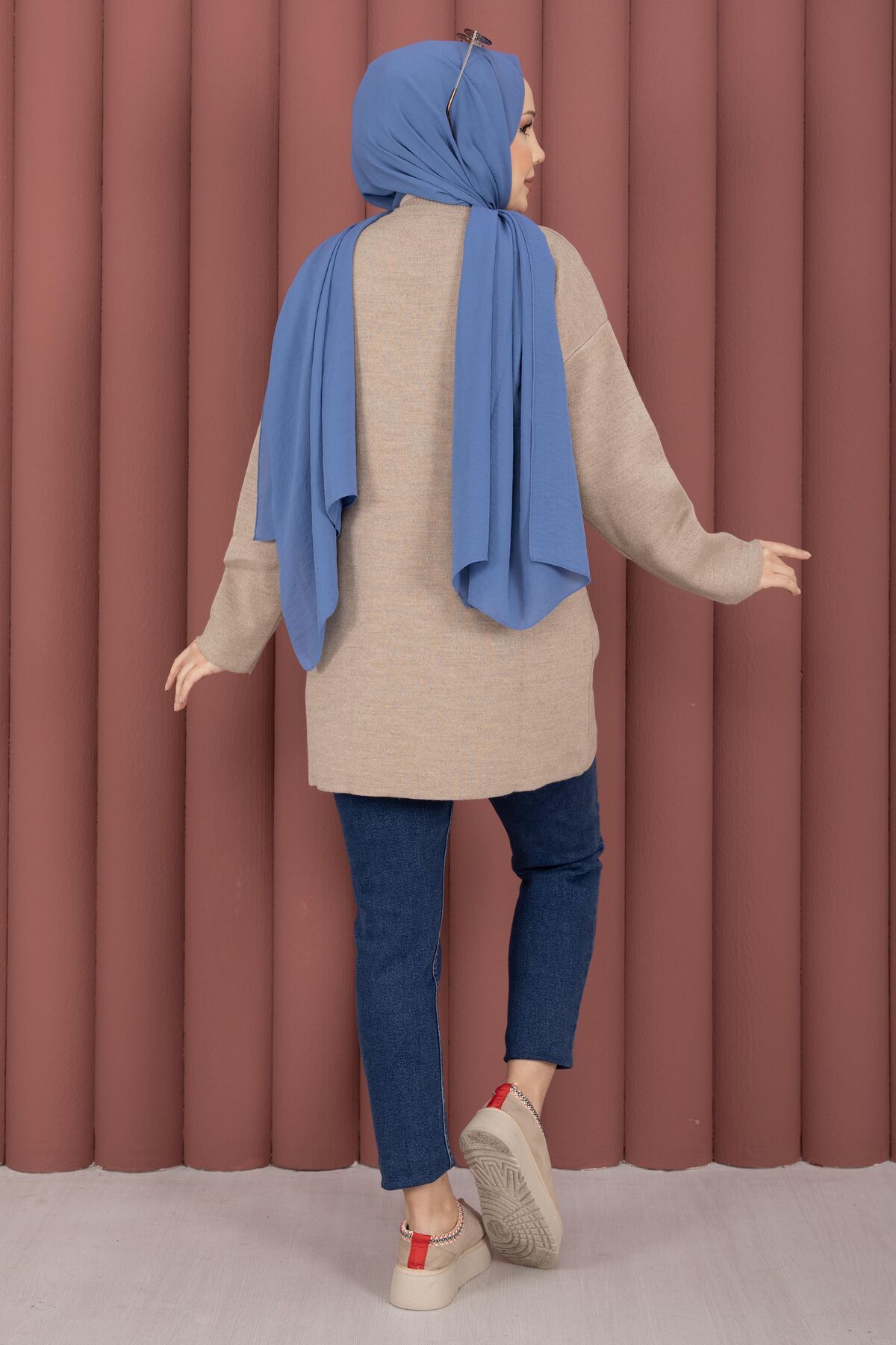 Relaxed Fit French Terry Crew Neck Tunic Stone – Bild 4