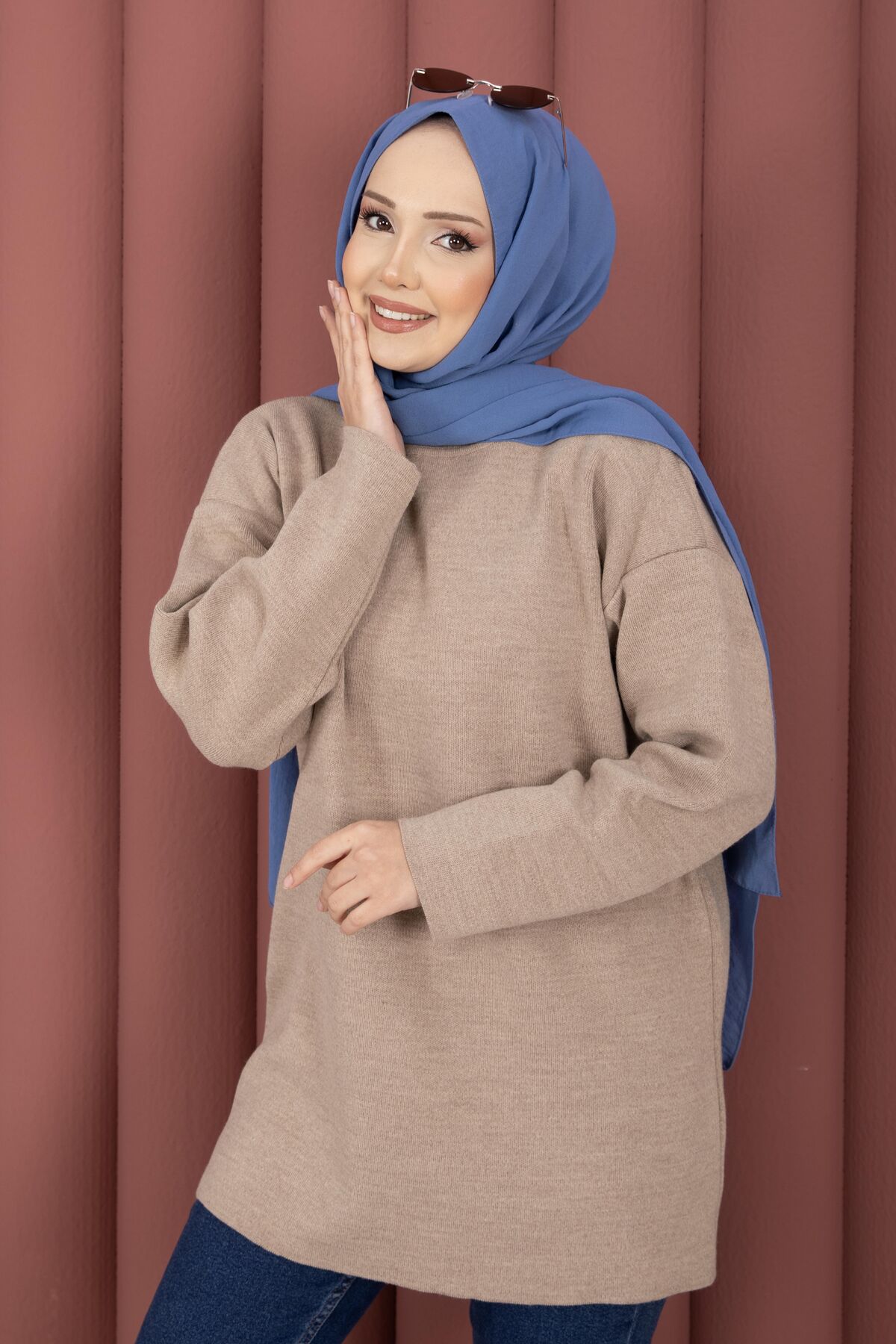 Relaxed Fit French Terry Crew Neck Tunic Stone – Bild 2