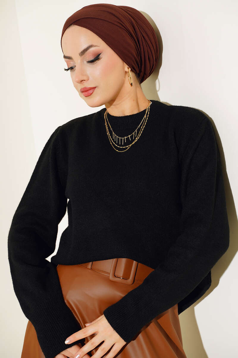 Ribbed Crew Neck Knit Sweater Black