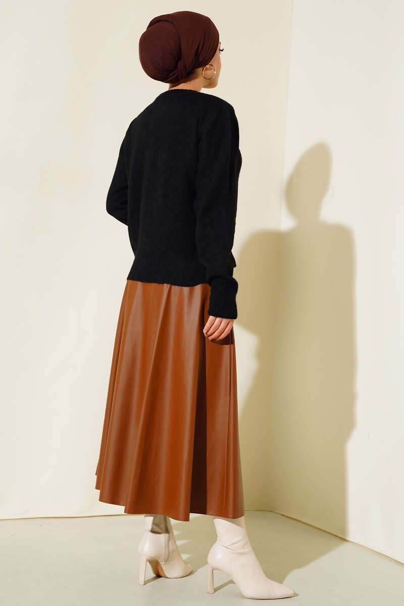 Ribbed Crew Neck Knit Sweater Black - الصورة 3