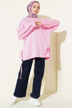 Alternative view of Crew Neck Side Tie Tunic Pink