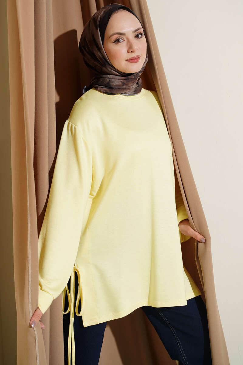 Crew Neck Side Tie Tunic Yellow