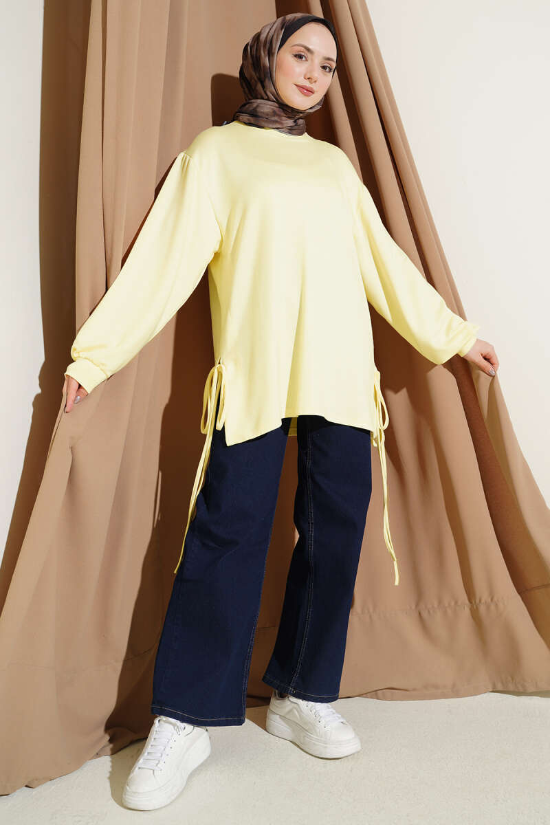 Crew Neck Side Tie Tunic Yellow - الصورة 2