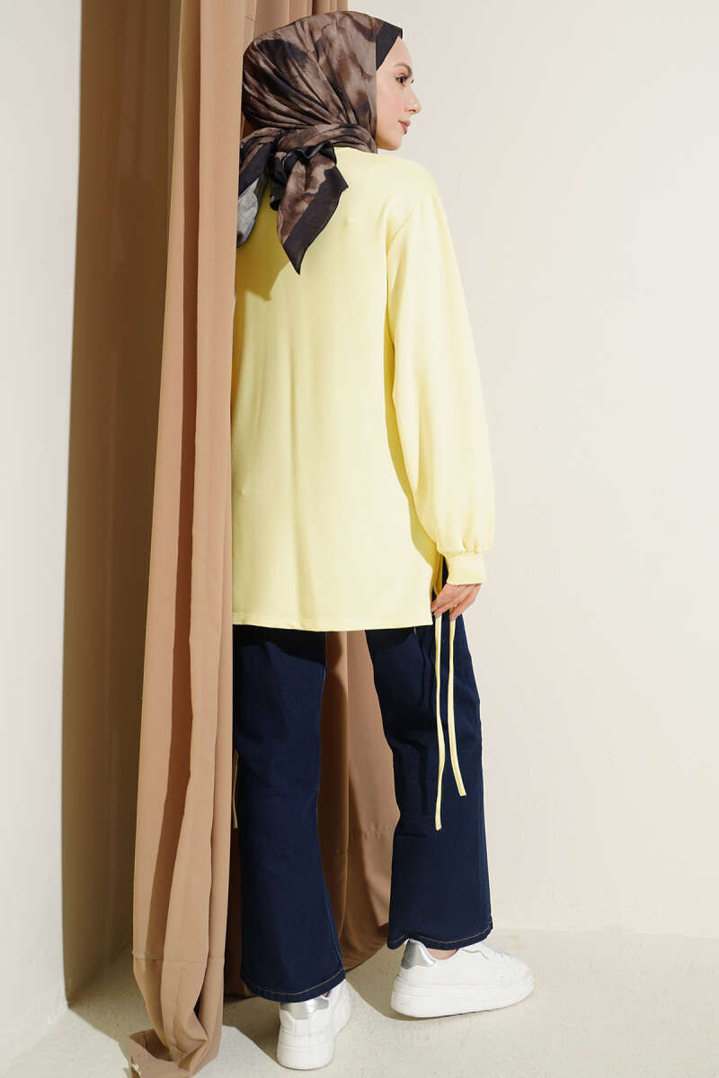 Crew Neck Side Tie Tunic Yellow - الصورة 3