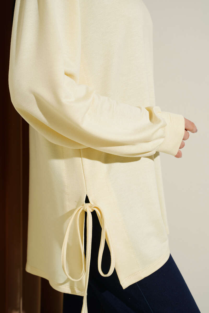 Crew Neck Side Tie Tunic Yellow - الصورة 4
