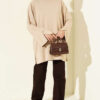Ribbed Crew Neck Tunic with Slit Detail Beige - Image 2