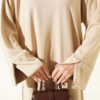 Ribbed Crew Neck Tunic with Slit Detail Beige - Image 4
