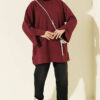 Ribbed Crew Neck Tunic with Slit Detail Burgundy - Afbeelding 2