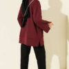 Ribbed Crew Neck Tunic with Slit Detail Burgundy - Afbeelding 3