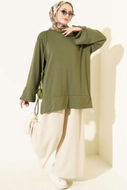 Alternative view of Ribbed Crew Neck Tunic with Slit Detail Khaki