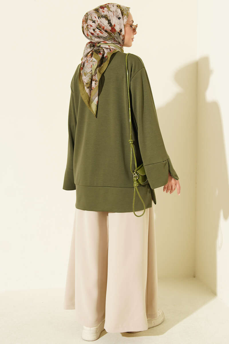 Ribbed Crew Neck Tunic with Slit Detail Khaki – Bild 3