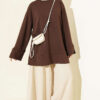 Ribbed Crew Neck Tunic with Slit Detail Brown - Image 2