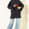 Ribbed Crew Neck Tunic with Slit Detail Navy Blue - Afbeelding 2