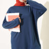 Round Neck Basic Two-Piece Set with Side Slits Navy Blue - الصورة 2