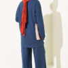 Round Neck Basic Two-Piece Set with Side Slits Navy Blue - الصورة 3