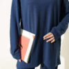Round Neck Basic Two-Piece Set with Side Slits Navy Blue - الصورة 4