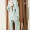 Round Neck Basic Two-Piece Set with Side Slits Aqua Green - الصورة 3
