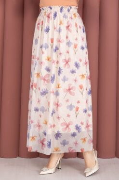 Alternative view of Bohemian Style Floral Elastic Waist Chiffon Tulle Skirt Cream