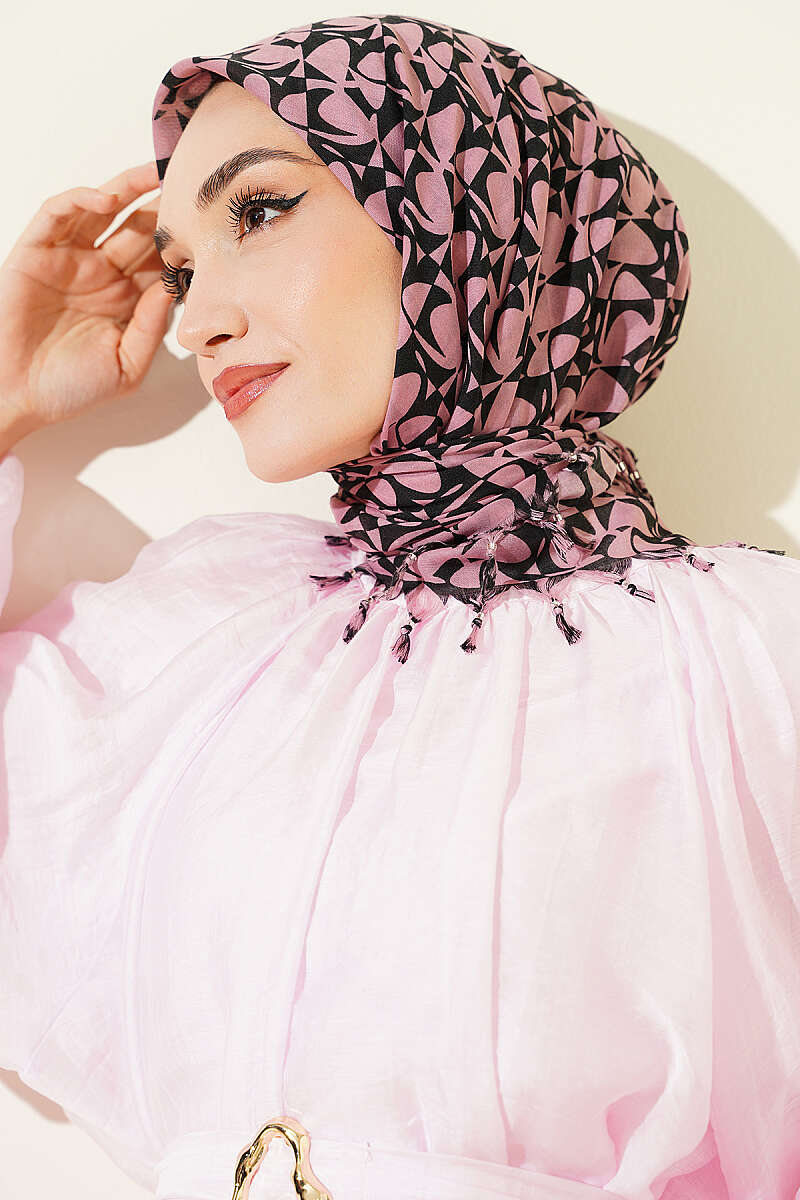 Beaded Detail Patterned Scarf Rose Dust - Imagen 2