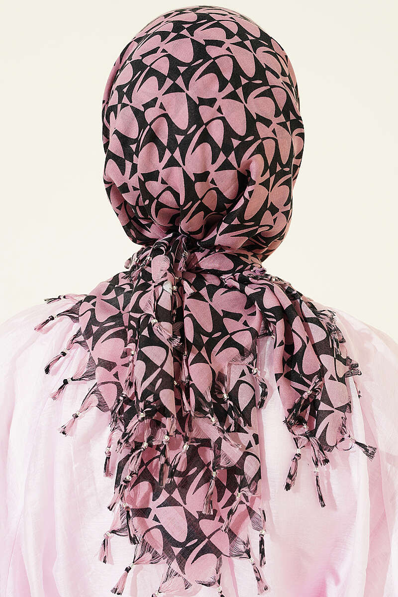 Beaded Detail Patterned Scarf Rose Dust - Imagen 3