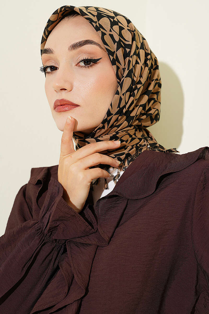 Beaded Detail Patterned Scarf Black - immagine 5