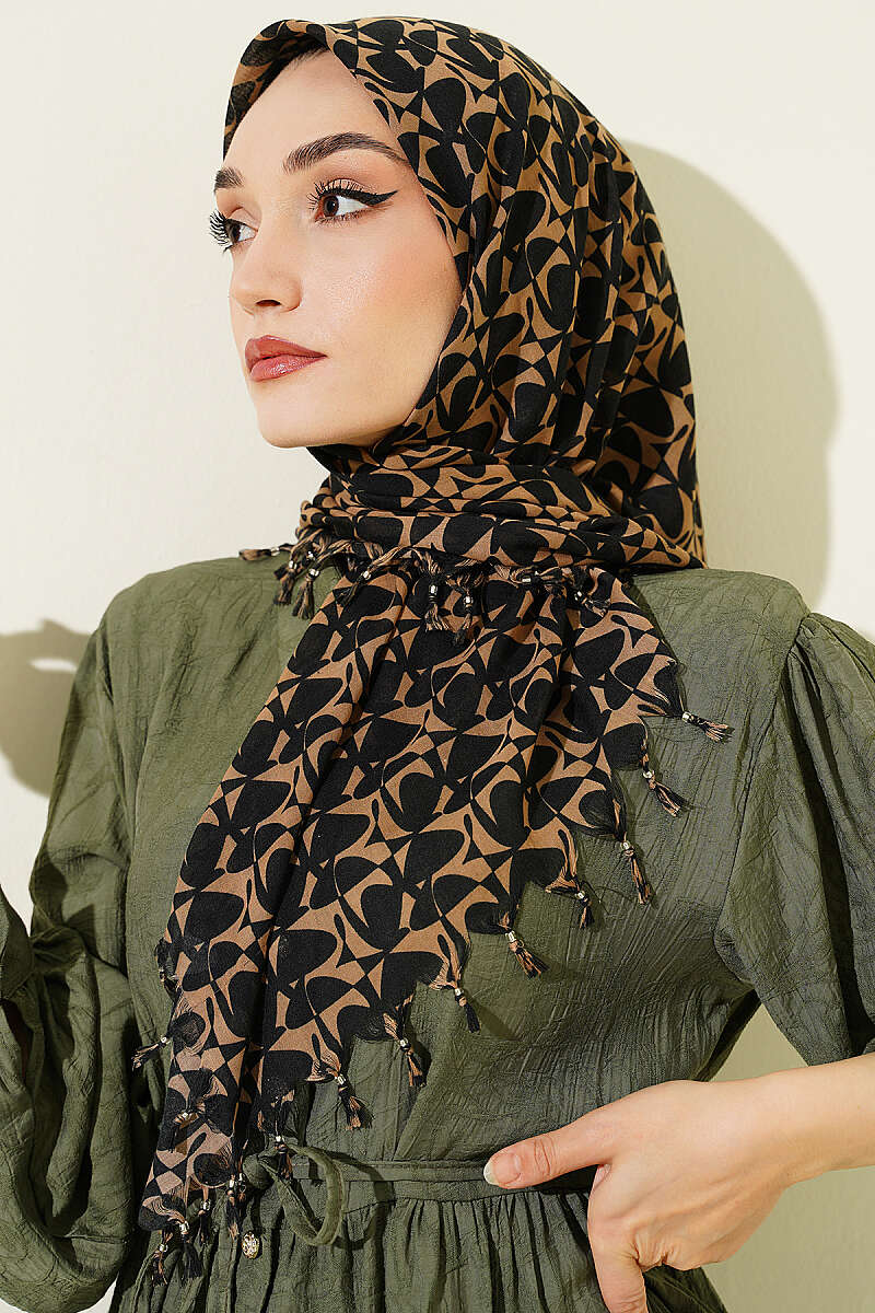 Beaded Detail Patterned Scarf Black - immagine 2