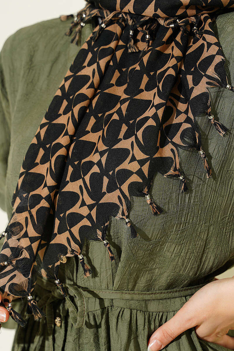 Beaded Detail Patterned Scarf Black - immagine 4