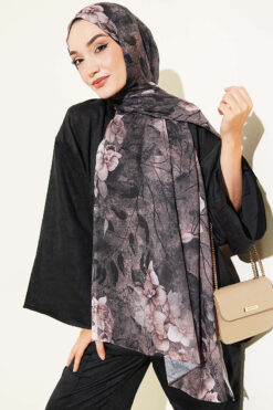 Alternative view of Botanical Floral Pattern Bamboo Shawl Dark Brown