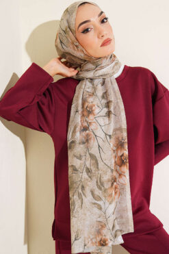 Alternative view of Botanical Floral Pattern Bamboo Shawl Hazel