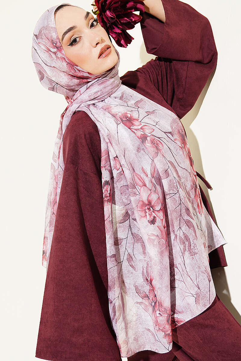 Botanical Floral Pattern Bamboo Shawl Rose Dust