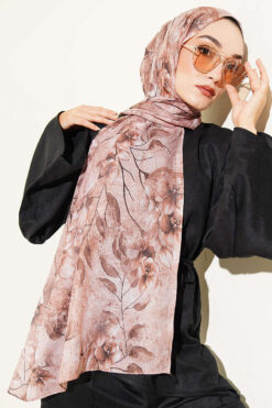 Alternative view of Botanical Floral Pattern Bamboo Shawl Latte