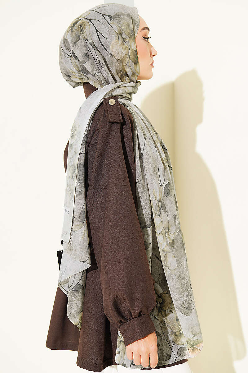 Botanical Floral Pattern Bamboo Shawl Oil Green - Image 3