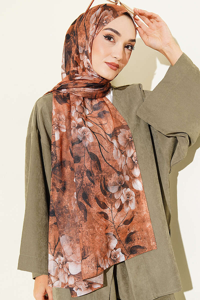 Botanical Floral Pattern Bamboo Shawl Tan - Image 2