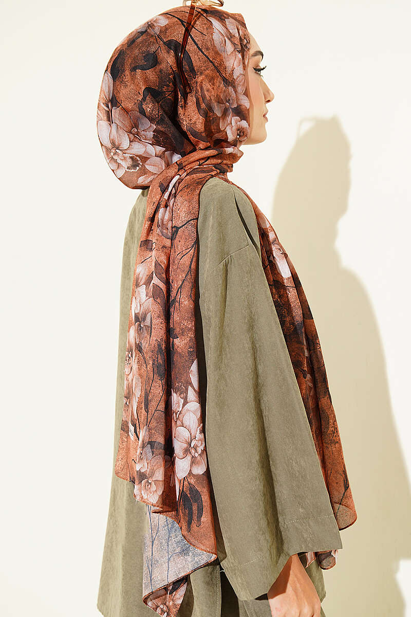 Botanical Floral Pattern Bamboo Shawl Tan - Image 3