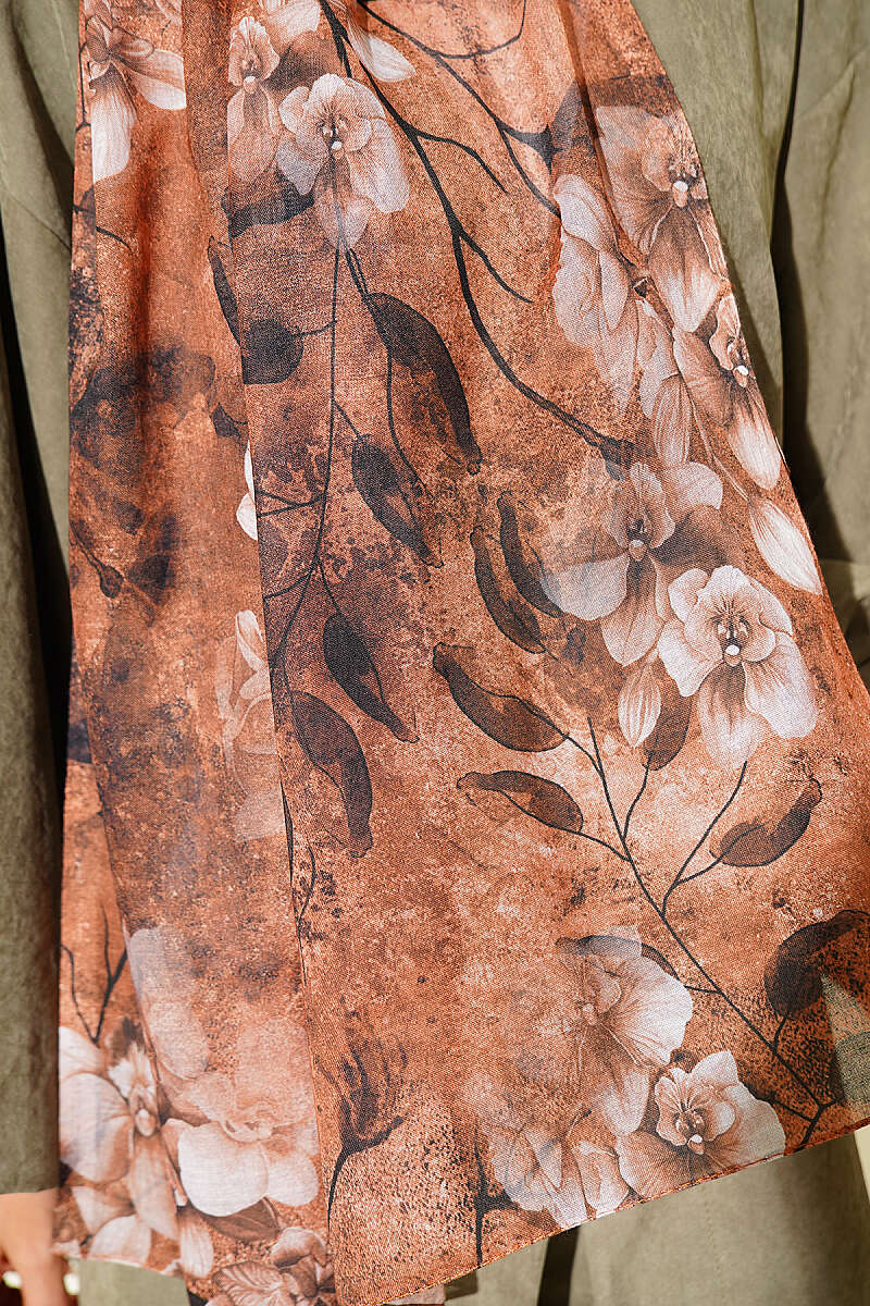 Botanical Floral Pattern Bamboo Shawl Tan - Image 4