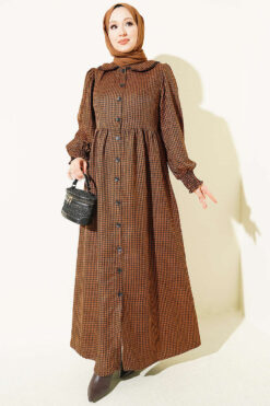 Boy Buttoned Houndstooth Pattern Two-Piece Set Camel