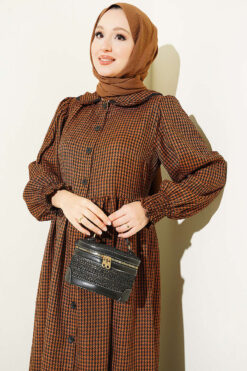 Alternative view of Boy Buttoned Houndstooth Pattern Two-Piece Set Camel