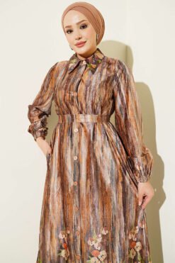 Alternative view of Button-Front Patterned Velvet Dress Camel