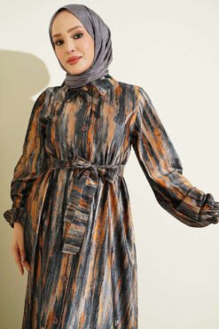 Alternative view of Button-Front Patterned Velvet Dress Smoke