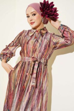Button-Front Patterned Velvet Dress Rose Dust