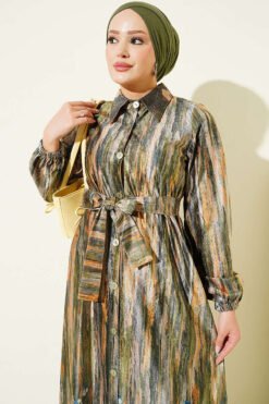 Alternative view of Button-Front Patterned Velvet Dress Green