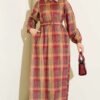 Button-Up Plaid Dress Burgundy