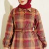 Button-Up Plaid Dress Burgundy - immagine 2