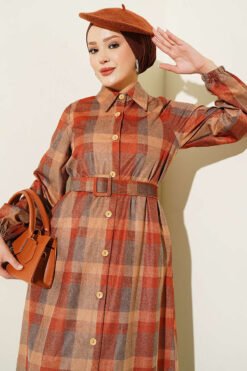 Alternative view of Button-Up Plaid Dress Camel